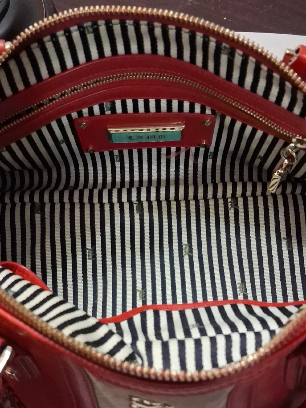 L.A.M.B. Matching Red and Beige Logo-Accent Leather Bag & Wallet - Picture 12 of 16